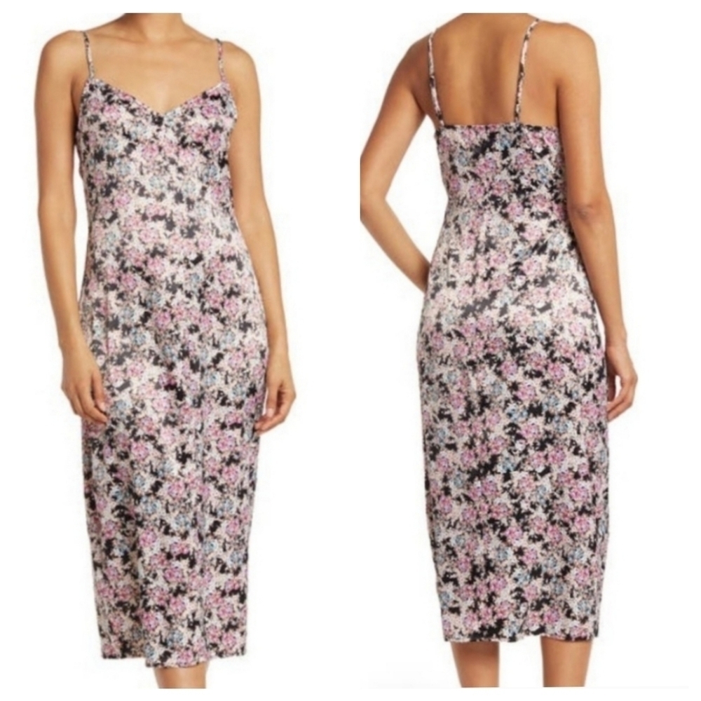 AFRM Pink Floral Midi Dress Sz XS Side Zip Y2K Cottagecore Coquette Casual Chic